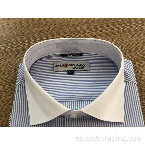 Camisa de rayas teñidas en hilo 100% algodón de manga larga para hombre
